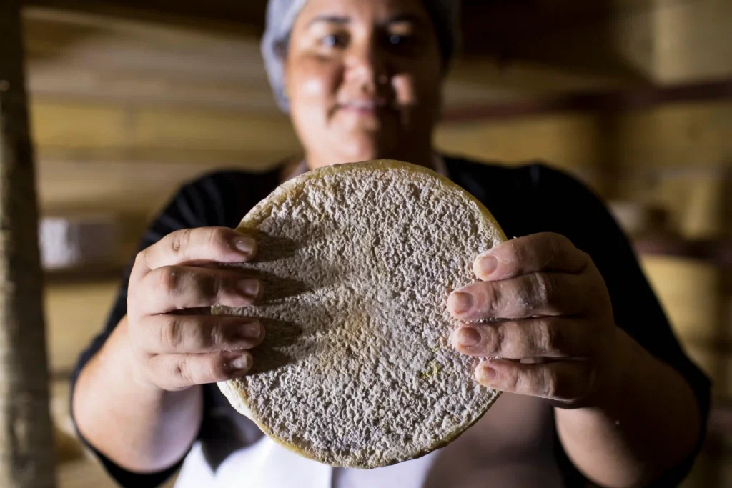 Queijo, Minas Gerais: queijeira mostra queijo maturado com casca rugosa